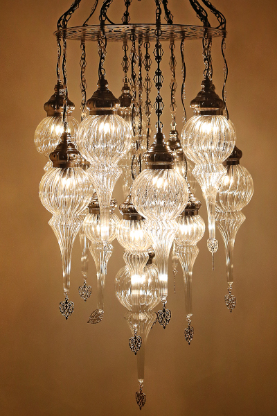 Chic Design Chandelier with 15 Special Pyrex Glasses